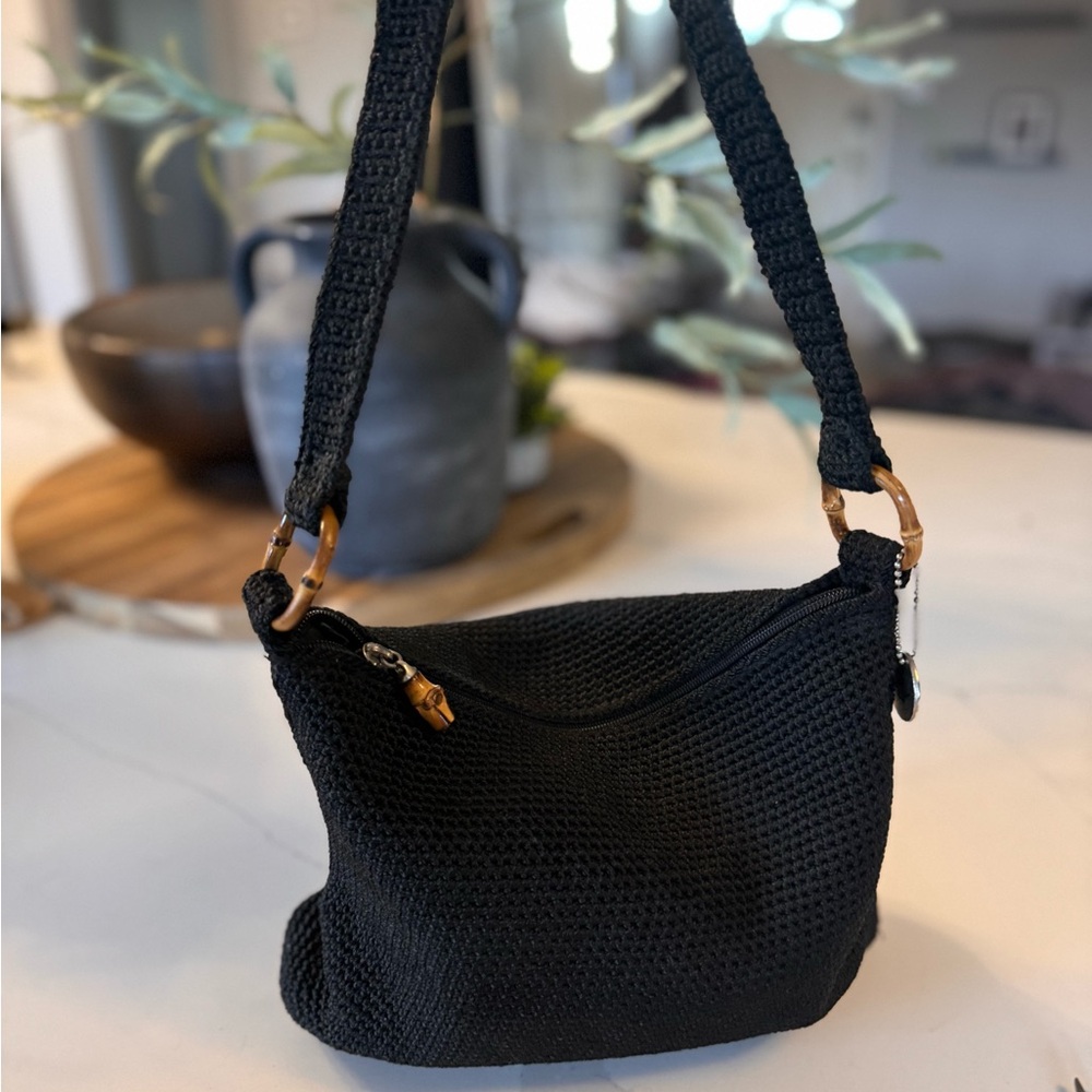Vintage The Sak Woven Hobo bag with bamboo rings and pull